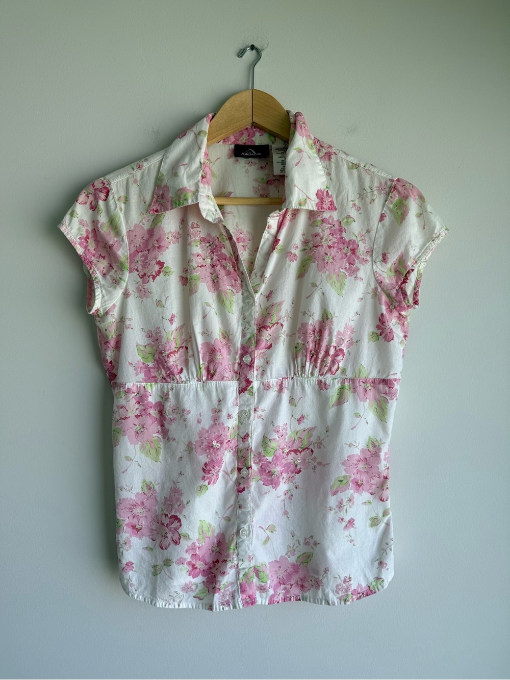 Vintage Y2K Jordache Pink Floral Beaded Button Front Blouse S 3/5